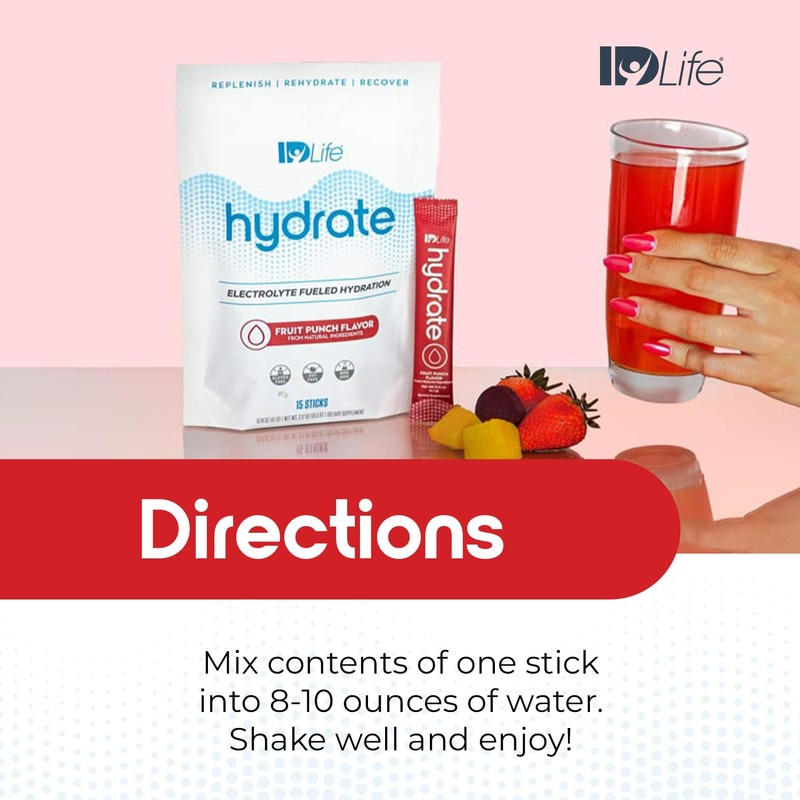 IDLife Fruit Punch Hydrate Drink Powder - Instant Electrolyte Fueled