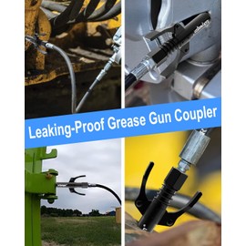 luckywagon Grease Gun Coupler Black Leakproof Grease Gun Tips Quick Lock Release High Pressure 12,000 PSI Grease Fittings, Dual Handle 6 Jaws Zerk Coupler Compatible with All 1/8" NPT Greases Guns