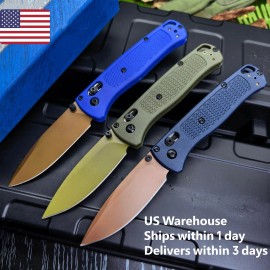 Mini BM 535 Nylon Glass Fibre Handle Folding Knife Custom Drop Point Blade for Camping & Tactical Pocket Knives US Spotcolor: Purple blue handle matte gray, blade length: 3.23in, blade width: 1.1in, type: Pocket Knife