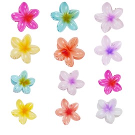 FHUIEWRY Flower Hair Claw Clips, 12pcs Nonslip Flower Hair Clip Strong Hold Hawaiian Claw Clip, Women Acrylic French Hair Grips Hair Styling Accessories for Thick Thin Hair, Strong Hold Hair Jaw Clips-2 Size