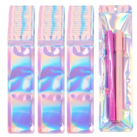 100Pcs Resealable Bags for Small Business Holographic Pen Bags Ziplock Smell Proof Storage Packaging for Party Favors Food Storage Cosmetics Jewelry