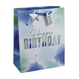 Eurowrap Happy Birthday Boy Blue Kraft Occasions Gift Bag with Star Tag 100% Recyclable Large Size
