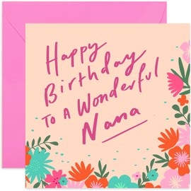 Old English Co. Happy Birthday Wonderful Nana Card - Square Floral Birthday Card | Suitable for Nana, Grandma, Grandmother | Blank Inside & Envelope Included