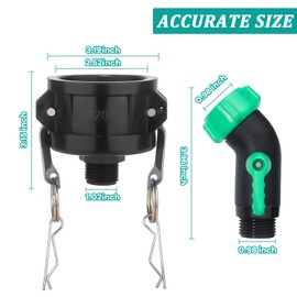 275 330 Gallon IBC Tote Fittings with 45 Degree Hose Elbow Shut Off Valve, Tank Drain Adapter 2 inch Cam Lock x 3/4 Inch Male GHT for IBC Tote Containers and Garden Hose Fittings