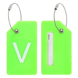 PATIKIL Initial Luggage Tags, 2 Pcs Silicone Suitcase Tag Identifier ID Card Holder Unique Luggage Name Tags with Stainless Steel Loop, Letter V, Green