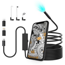 Endoscope Camera with Light, 5M semi-Rigid Cable Endoscope with Snake-Style, 8mm 1920P HD Inspection Camera with IP67 Waterproof Rating and 8 Adjustable LEDs, Inspection for iOS and Android