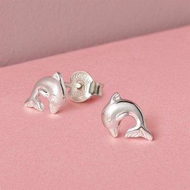 Laimons – Stud Earrings – 925 Sterling Silver – Kids – Dolphins – Shiny