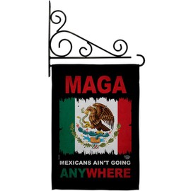 MAGA Mexicans Ain't Going Anywhere Flag Holder Set Rod Patio Lawn Banner Outdoor Pole Tapestry Yard Sign Wall Decoration Home Door Poster Cinco De Mayo Decor Bendera para Mexican Gifts Made in USA
