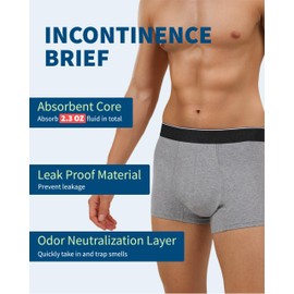 REELINDRY Incontinence Underwear for Men, Mens Leak Proof Underwear Washable Briefs 1 Pack(Gray, L)