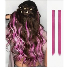 2 x Clip-In Hair Extension Highlights Streaks, Colourful Hair Highlights (Rose Pink)