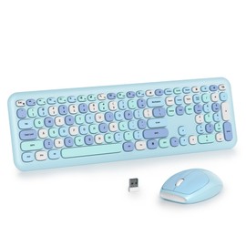 SbocKeeb Wireless Typewriter Keyboard and Mouse Combo Retro 104 Key Full Size Office Set Blue Keyboard with Silent Round Keycaps, Ideal for Laptop and Desktop PCs, Cute esign Keyboard.(Blue)