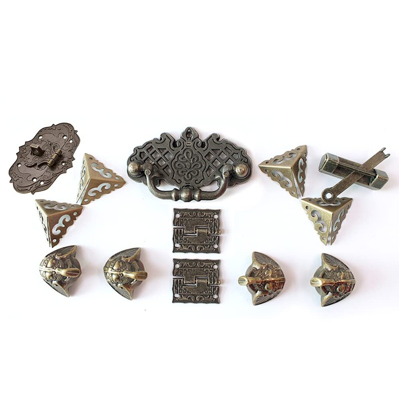 Jewelry Box Antique Lock Latch Hasp Hinges Handle Box Corner