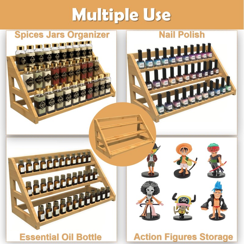 Rasydyn Bamboo Spice Rack: Large Spice Shelf for Kitchen Countertop