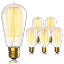 Vintage Incandescent Edison Light Bulbs, 60W, E26/E27 Base, 2100K Dimmable Decorative Lights, ST58 Style Warm Glow, Antique Squirrel Filament for Outdoor and Indoor Use - 6 Pack