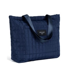 SATIN SAINT Quilted Tote Bag for Women, 20L Womens Commuter Totebag, Unisex College Work Tote, Lightweight Tote for Yoga Gym, Medium in Navy Blue