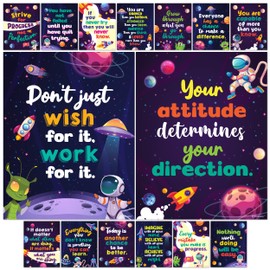 Decorably 15 Motivational Space Themed Classroom Decor, 11x14in Matte-Laminated Inspirational Space Classroom Decor