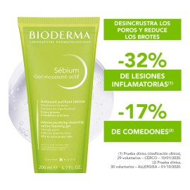 Bioderma Sébium Gel Moussant Actif Antiacné, Piel Mixta a Grasa, 200 ml