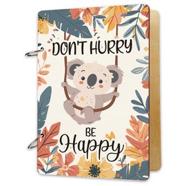 SUPERDANT Wooden Loose Leaf Binder Koala Animal Greeting Card Postcard Photo Album 2 Rings Cover No Haste Be Happy Birthday Memory Calendar Book Holder Organiser