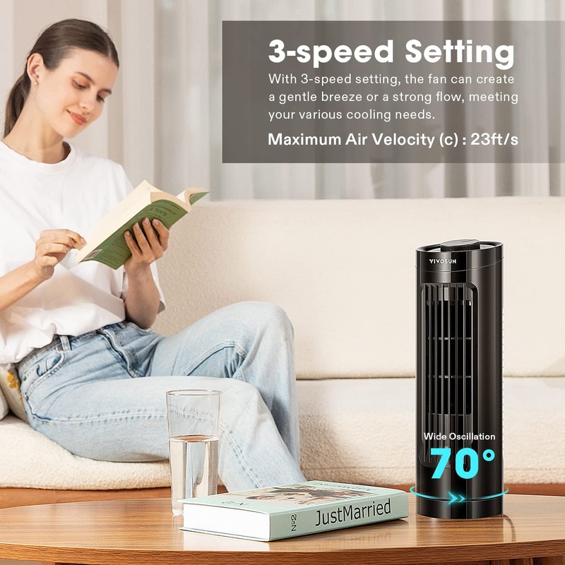 VIVOSUN 13'' Tower Fan, Bladeless Desk Fan with 3 Speeds