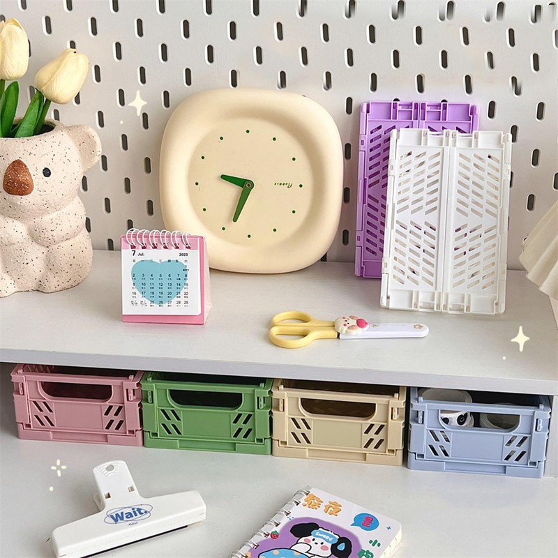 MEELYHOME Plastic Baskets Foldable Desk Crates Storage Box Stackable Table