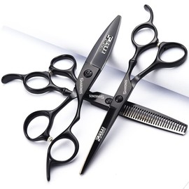 SHARONDS 440C Hair Cutting Scissors Set, Hair Scissors, Thinning Scissors, Black (6 Inches, 3 Pieces)