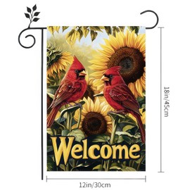 BlissYard Cardinal Garden Flag 12x18 Inch Welcome Sunflower Bird Banner Double Sided Seasonal Outdoor Yard Flag for Porch Lawn Spring Summer Decor