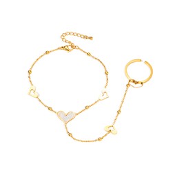 Vesitim Ring Bracelet Hand Chain Women Gold Ring Bracelet Evil Eye/Heart/Butterfly Jewelry Gifts, 8in, Stainless Steel, no gemstone