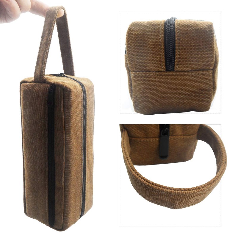Enyuwlcm Heavy Canvas Stationery Large Pencil Bag with Handle Strap