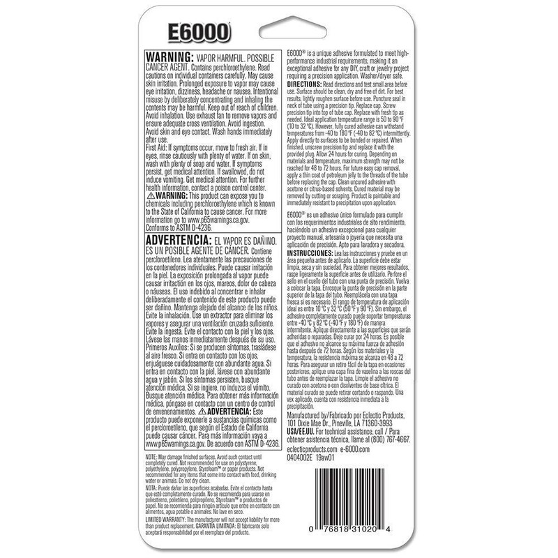 E6000 231020 Adhesive with Precision Tips, 1.0 fl oz