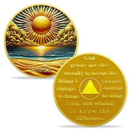 IELCJJ Sunlight Beach Sobriety Coin, Delicate Artsy Sobriety Chip AA Coin and Medallions Sober Token Narcotics Alcoholics Anonymous Recovery Gifts for Men Women