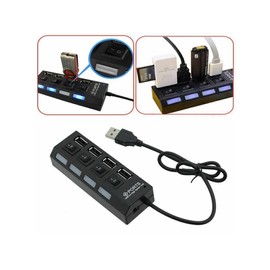 High Speed 4 Port USB HUB 2.0 Multi Splitter Expansion, 4-Port Ultra-Slim USB 2.0 Hub with On/Off Switch Multi LED Adapter, Multi-Port USB Hub Splitter for Desktop Pc Laptop Adapter etc. (Black)