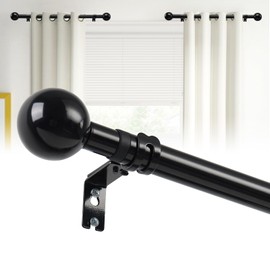 12-20 Inch 1" Side Curtain Rod,Set of 2, Adjustable Black Curtain Rods Side, Short Curtain Rod with Decorative Finals, Heavy Duty Side Curtain Rod Set for Windows, Cafe, French Door