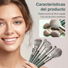 Set Brochas De Maquillaje 14 Piezas Profesional Y Verde                                                                                               