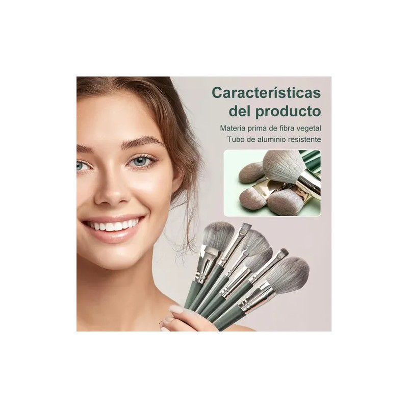Set Brochas De Maquillaje 14 Piezas Profesional Y Verde