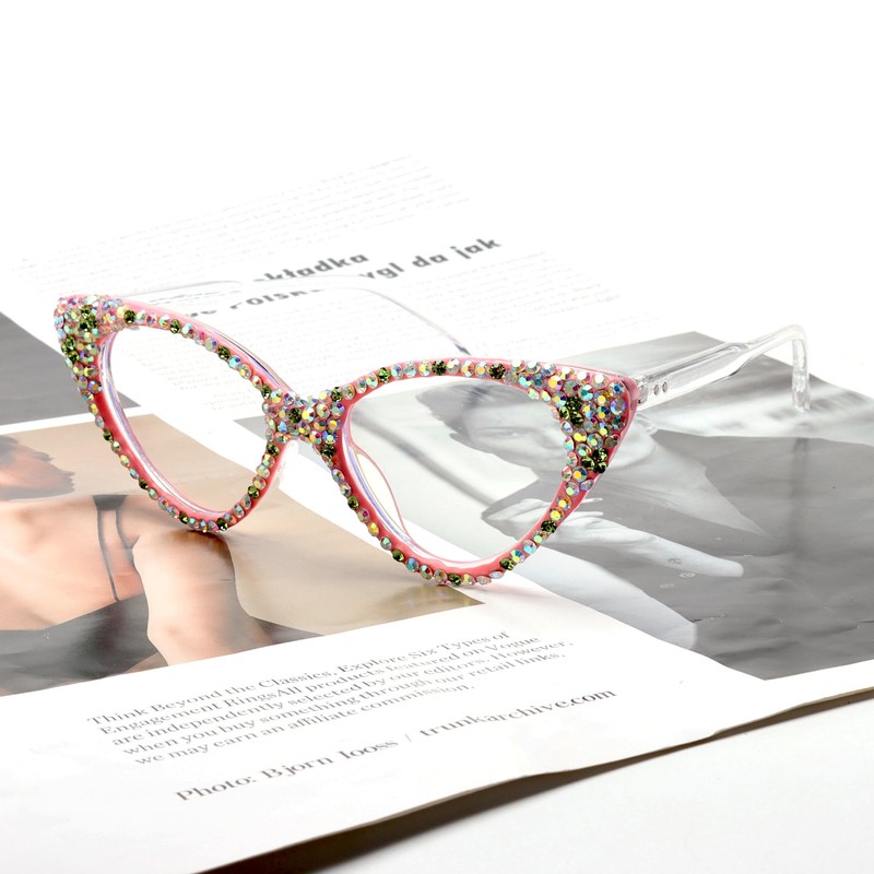 ICARA Bling Crystal Cat Eye Reading Glasses Rhinestone Blue Light