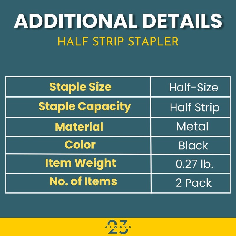 Always23 Stapler, Stapler for Classroom, 20-Sheet Capacity, Staplers, 2 Pack