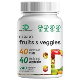 Nature’s Fruits & Veggies Supplement, 240 Veggie Capsules – 80 Whole Food Superfoods for Daily Balance – 40 Fruits with 40 Vegetables and Greens – Non-GMO, Gluten Free