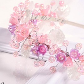 IYOU Flower Girl Headband Pink Flower Headband Crystal Bridal Wedding Hair Accessories for Girls