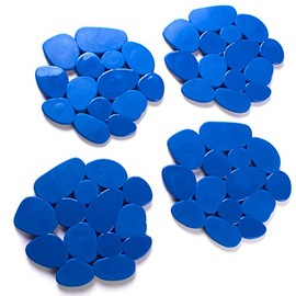 MSV Shower Mat Bath Mat Bath Mat Non-Slip Pads Pebble – Pack of 4 – Antibacterial Non-Slip with Suction Cups – Blue – Approx. 13 x 12 cm