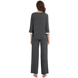 WiWi Womens Pajamas Viscose from Bamboo Super Soft Pajama Set 3/4 Sleeve Sleepwear Cooling Pjs with Pockets S-XXL, Charcoal, X-Large
