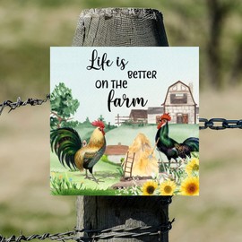 Life Is Better on The Farm Rooster Wooden Sign Farmhouse Farm Harvest Wall Plaque Happy Thanksgiving Wall Art Sign Wood Decor Farmhouse Wall Hanging Plaque For Home Family Living Room Bedroom 12x12in