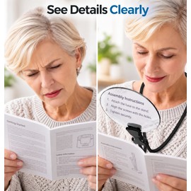 Hands-Free Neck Magnifying Glass, 3X & 10X Magnifier for Reading, Sewing, Crafts & Detailed Work – Flexible Adjustable Black