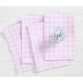 Solino Home Linen Plaid Dinner Napkins 20 x 20 Inch - 100% Pure Linen Marshmellow Pink Gingham Check Cloth Napkins Set of 4 for Easter Decorations - Handcrafted and Machine Washable