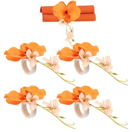 PATIKIL Handmade Orchid Flower Napkin Rings, 4 Pack Handcraft Floral Napkin Holder for Wedding Birthday Banquet Table Decoration Christmas Thanksgiving, Orange