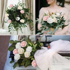 WANTMAZOR 100PCS Artificial Flowers Champagne/Pink/White Roses Real Looking Foam Fake Roses with Leaves and for DIY Wedding Bouquets Bridal Shower Centerpieces Party Decorations
