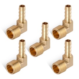 Boeray 5pcs Brass Hose Barb Fittings 90 Degree Elbow 5/16 Inch Barb to 3/8 Inch NPT Male Thread Air Hose Fittings Adapter Connector Water Fuel Air Line Fittings Elbow Fittings