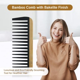 NIIIYTYB Bamboo Wide Tooth Comb for Curly Hair Natural Wooden Detangling Comb for Men and Women for Curls Thick Hair and Natural Hair Care Durable Wooden Hair Comb Durable Bakelite Infused