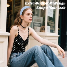 4 cm Headband Women's Blue, Beautiful Headband with Fabric Padded, Hippie Hair Accessories, Wide Hair Band, Padded Headband, Basic All Occasion Accessories for Women Girls