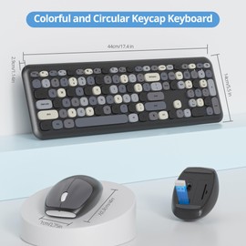 iTastatur Typewriter Wireless Keyboard and Mouse Combo,2.4G Office 104 Keys Full-Sized Retro Punk Keyboard,Cute Black Keyboard with Round Keycaps for Laptop PC Desktops (Black Mix)