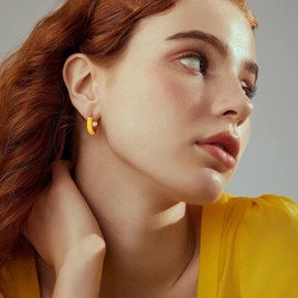 Small Enamel Hoop Earrings for Women, 18 Carat Gold-Plated Hypoallergenic Sweet Enamel Huggie Earring for Women Girls Jewellery Chenke, Yellow Gold, No Gemstone